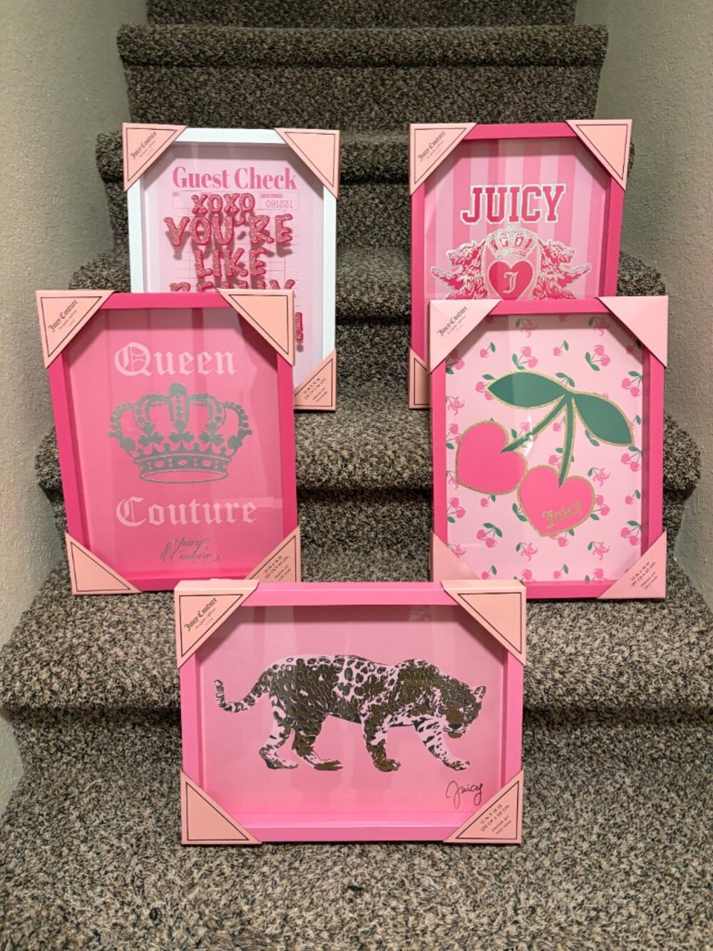 Juicy Couture Wall Art 5 Piece Set Pink Leopard Cherry Queen Y2K NWT